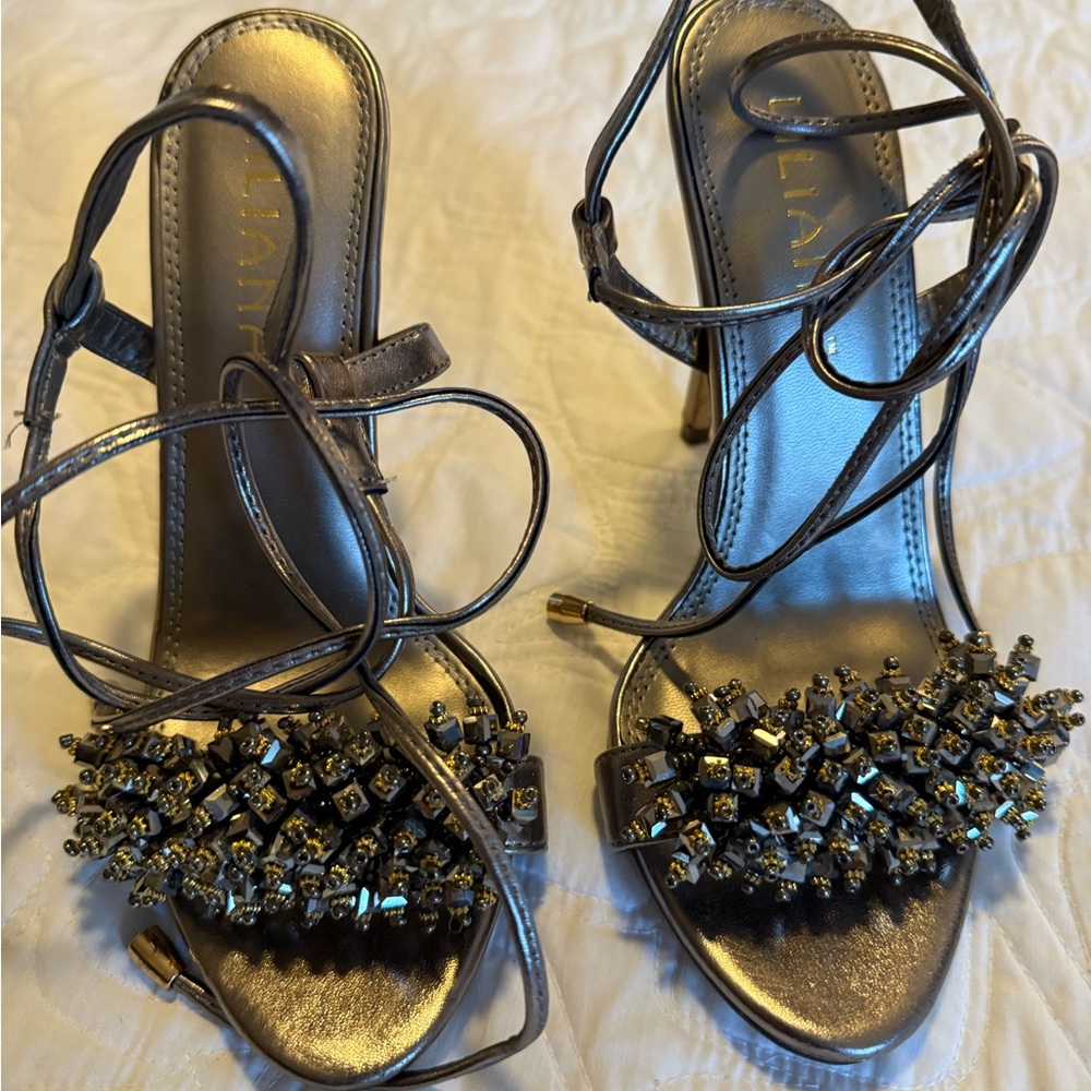 Liliana Silver Embellished Strappy Heels - Picture 3 of 12